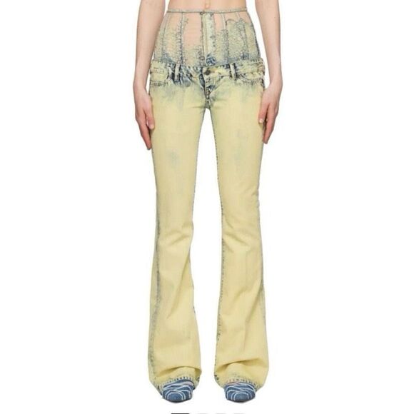 Diesel D-Ebbey Corset Lace Motif Sun Bleached Bootcut Jeans NWT Size 26 Tall - Picture 1 of 9